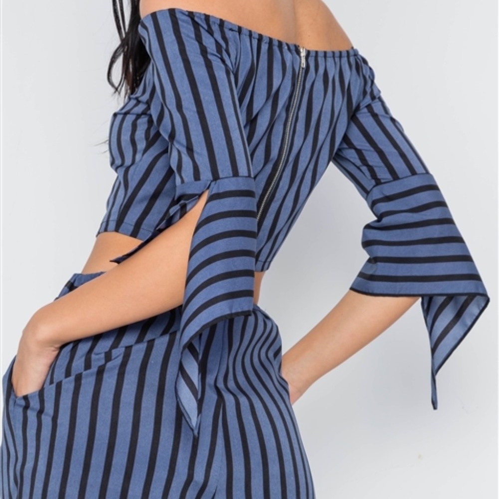 Cruisin' Striped Crop Top & Palazzo Pant Set BLUE - Picture 4 of 5